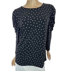 Adrianna Papell Size M Black w White Dots 3/4 Puff Sleeve Polyester/Elastane